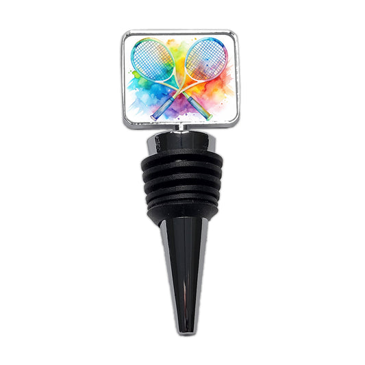 Crossed Tennis Rackets Watercolor Wine Bottle Stopper