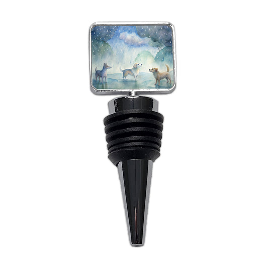 Dogs In The Rain Watercolor Wine Bottle Stopper