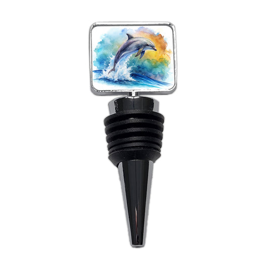 Dolphin Jumping In Ocean Watercolor Wine Bottle Stopper