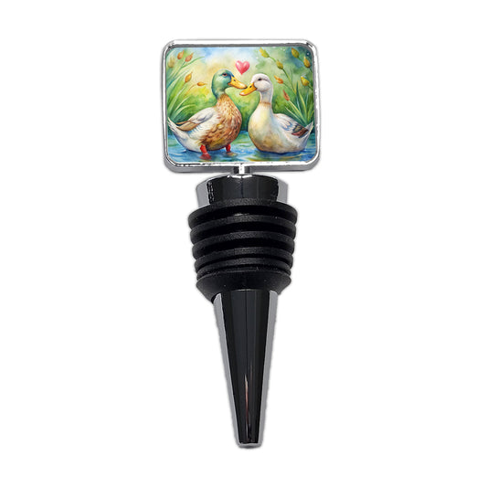 Ducks In Love Heart Valentine's Day Wine Bottle Stopper