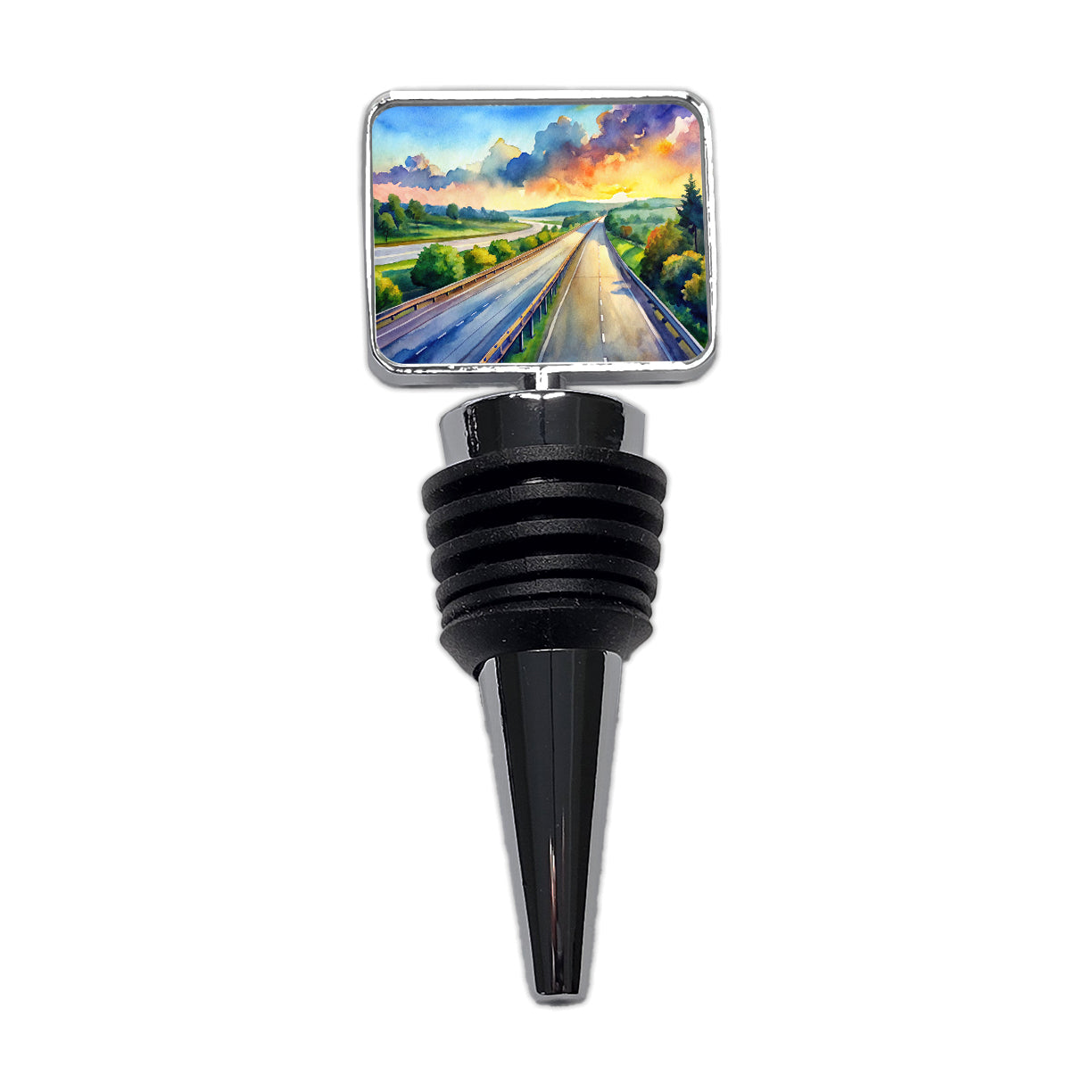 Empty Highway Stretching Into The Distance Watercolor Wine Bottle Stopper