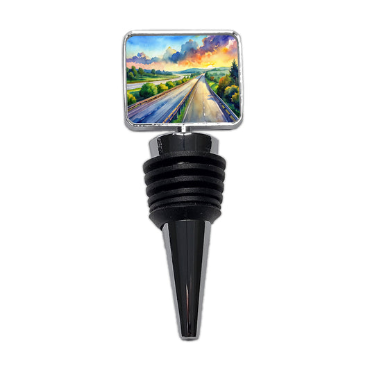 Empty Highway Stretching Into The Distance Watercolor Wine Bottle Stopper