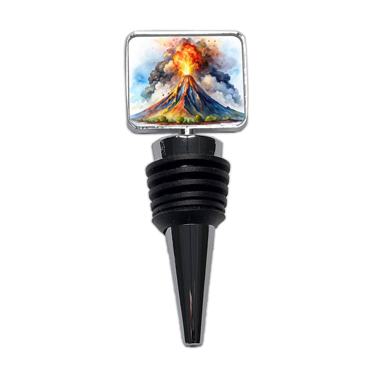 Erupting Volcano Watercolor Wine Bottle Stopper