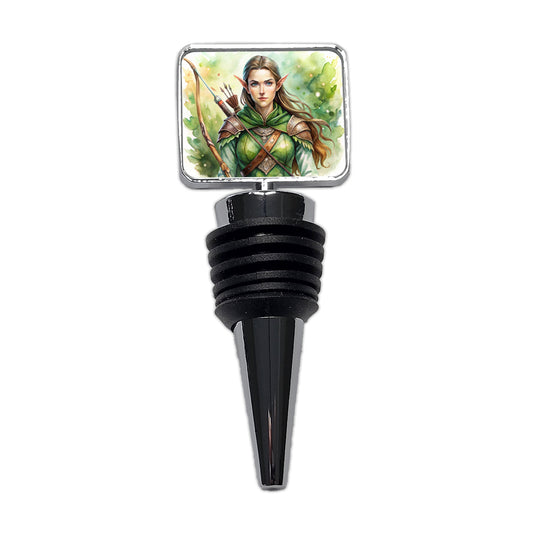 Fantasy Female Elven Ranger Watercolor Wine Bottle Stopper