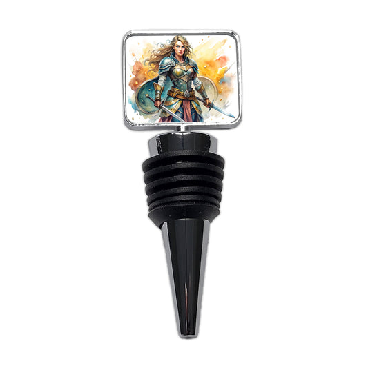 Fantasy Female Fighter Warrior Shield-maiden Watercolor Wine Bottle Stopper