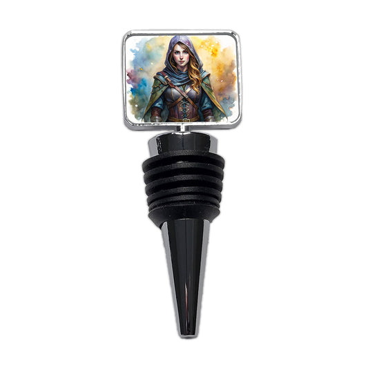 Fantasy Female Thief Rogue Watercolor Wine Bottle Stopper