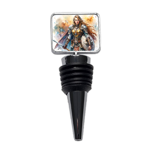 Fantasy Female Warrior Paladin Watercolor Wine Bottle Stopper