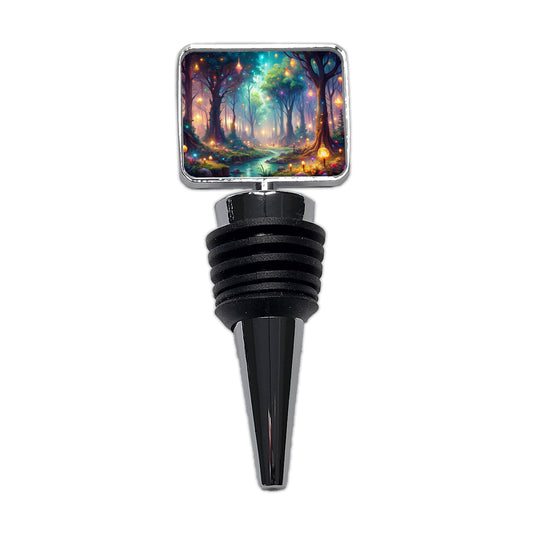Fantasy Forest With Glowing Sprites Fae Spirits Watercolor Wine Bottle Stopper