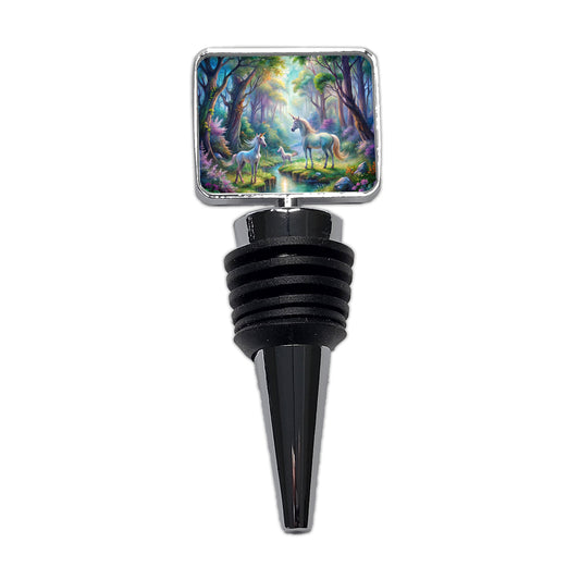 Fantasy Forest With Magical Unicorns Watercolor Wine Bottle Stopper