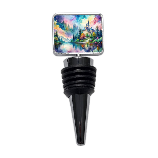 Fantasy Lake And Castle Scene Watercolor Wine Bottle Stopper