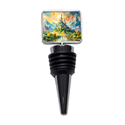 Fantasy Magical Castle On A Hill Watercolor Wine Bottle Stopper