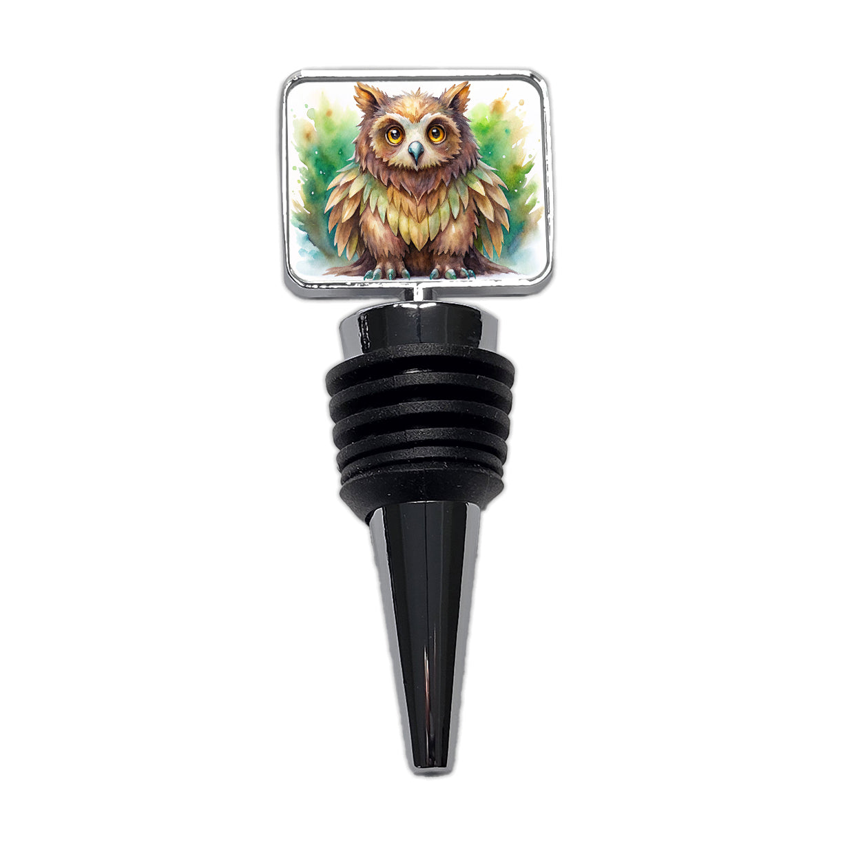 Fantasy Owl Bear Owlbear Green Background Watercolor Wine Bottle Stopper