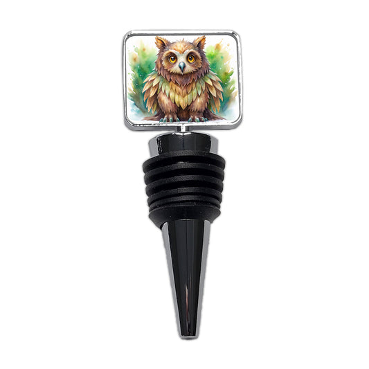 Fantasy Owl Bear Owlbear Green Background Watercolor Wine Bottle Stopper