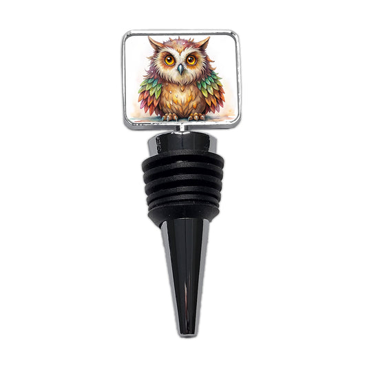 Fantasy Owlbear Owl Bear Colorful Wings Watercolor Wine Bottle Stopper