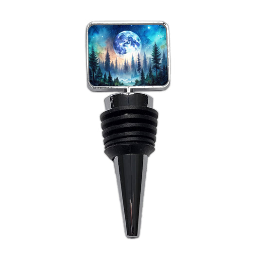 Fantasy Sci-fi World Moon Rising Over Forest Wine Bottle Stopper
