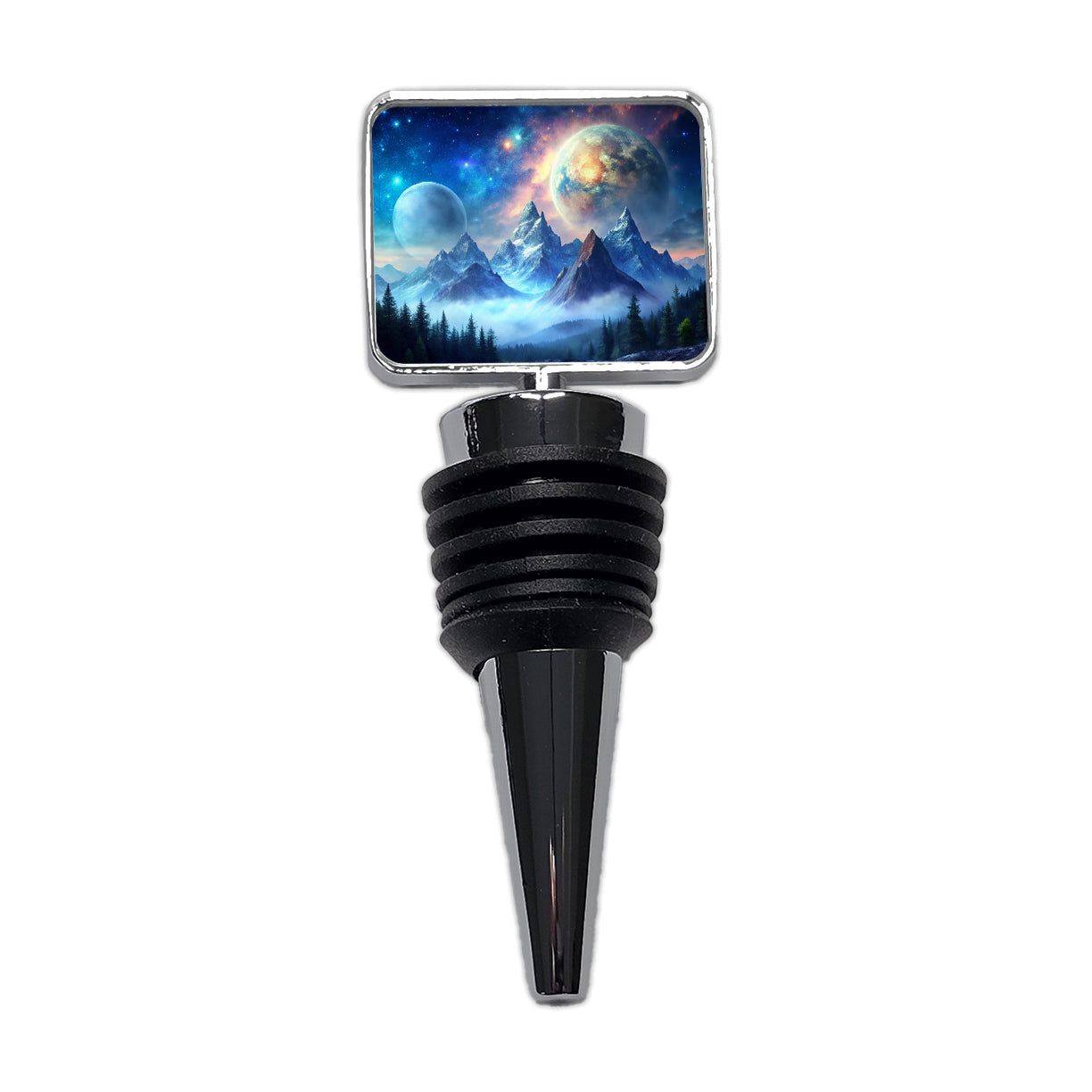 Fantasy Sci-fi World Moons Rising Over Mountains Watercolor Wine Bottle Stopper