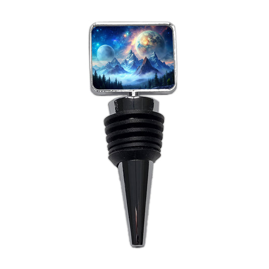 Fantasy Sci-fi World Moons Rising Over Mountains Watercolor Wine Bottle Stopper