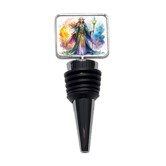 Fantasy Sorceress Colorful Magic Mana Watercolor Wine Bottle Stopper