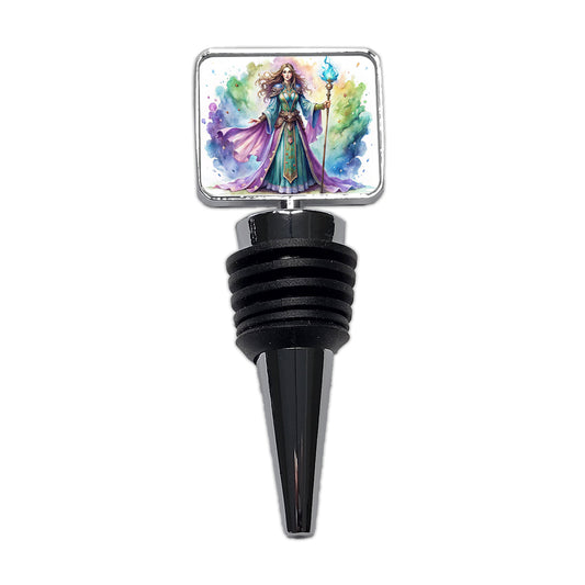 Fantasy Sorceress Purple Blue Magic Mana Watercolor Wine Bottle Stopper