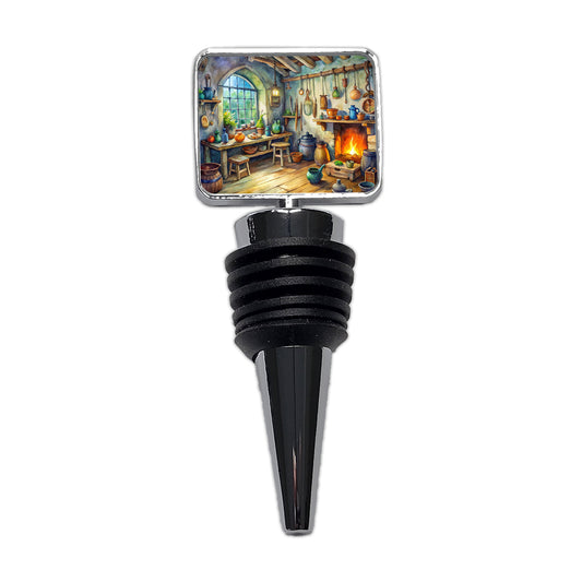 Fantasy Witch's Workshop Watercolor Wine Bottle Stopper