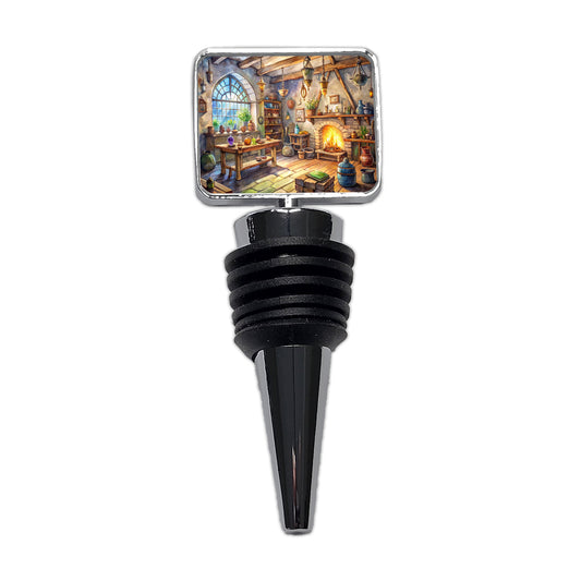 Fantasy Wizard's Sorcerer's Workshop Watercolor Wine Bottle Stopper