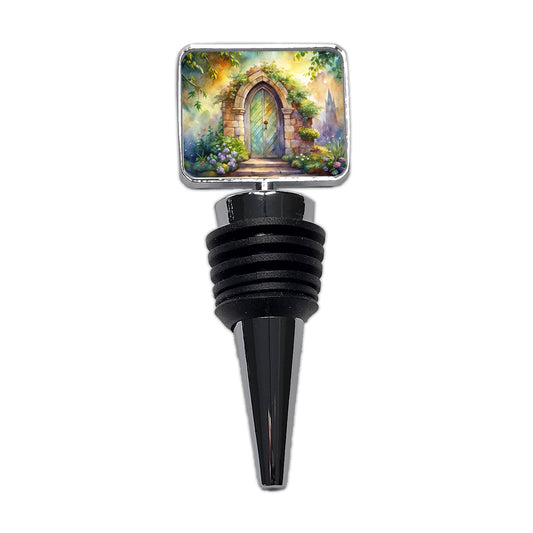 Fantasy World Doorway Fairy Gnome Elven Watercolor Wine Bottle Stopper