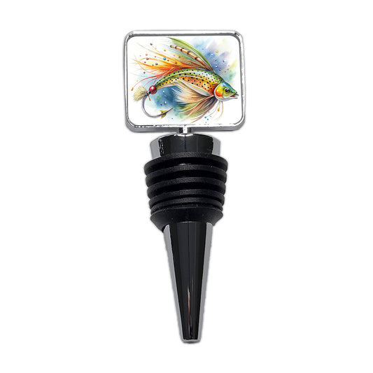 Fishing Lure Flies Watercolor Wine Bottle Stopper