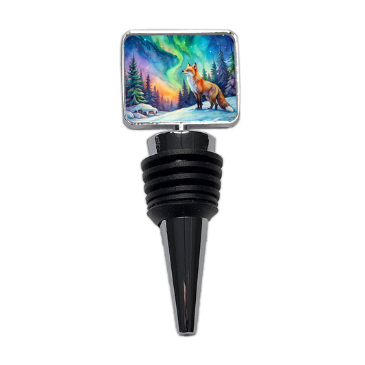 Fox And Northern Lights Watercolor Wine Bottle Stopper