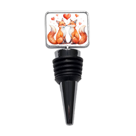 Foxes In Love With Hearts Valentine's Day Wine Bottle Stopper