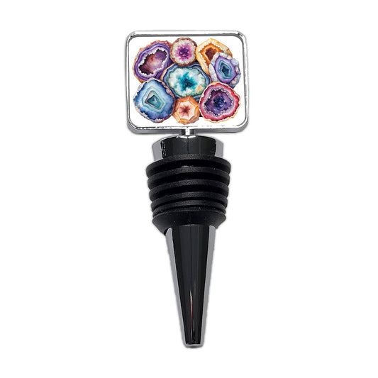 Geode Volcanic Crystals Cut Open Watercolor Wine Bottle Stopper