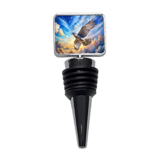 Goshawk Raptor Bird Of Prey In Flight Sky Clouds Watercolor Wine Bottle Stopper