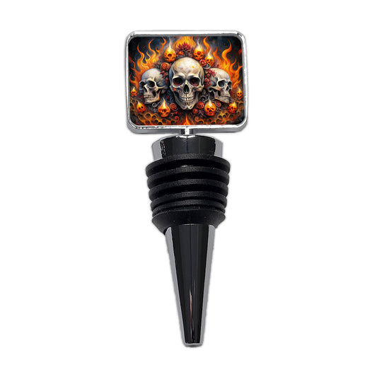 Gothic Skulls And Flames Watercolor Wine Bottle Stopper