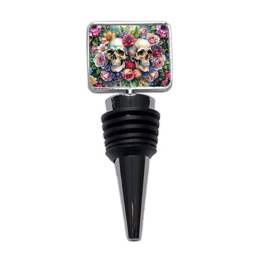 Gothic Skulls And Flowers Watercolor Wine Bottle Stopper