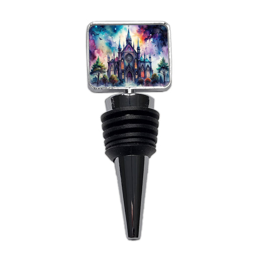 Gothic Style Church Watercolor Wine Bottle Stopper
