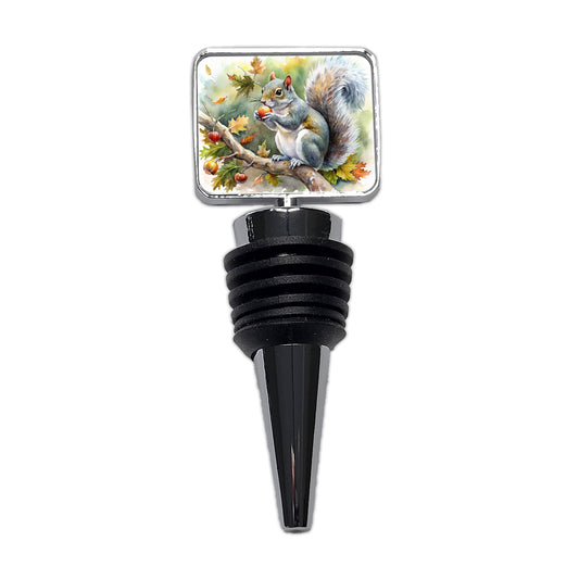 Gray Squirrel Eating Acorn In Tree Watercolor Wine Bottle Stopper