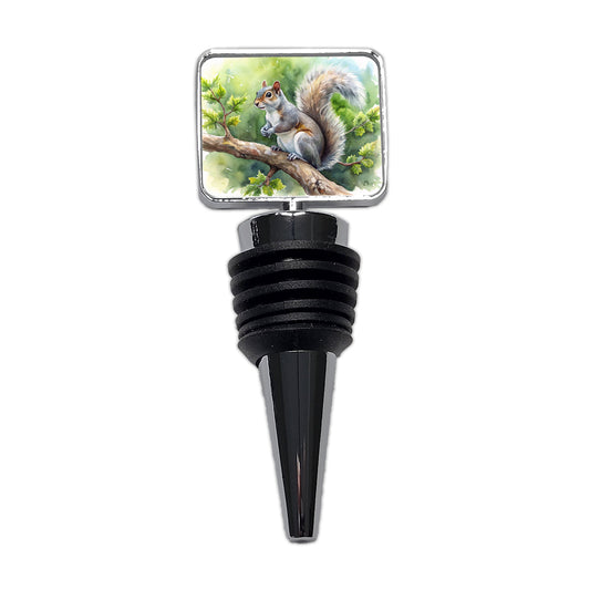 Gray Squirrel In Tree Watercolor Wine Bottle Stopper