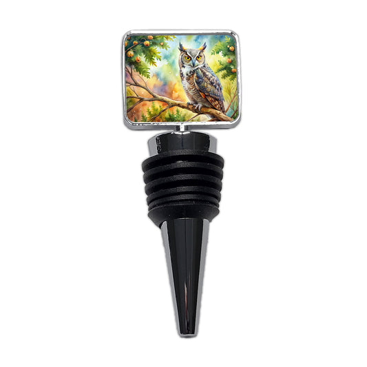 Great Horned Owl In Tree Watercolor Wine Bottle Stopper