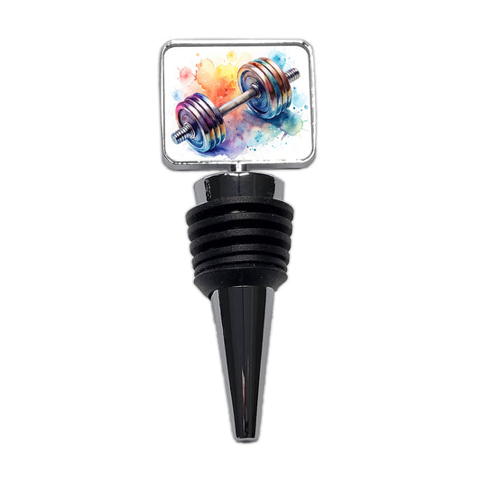 Gym Workout Dumbbells Weights Watercolor Wine Bottle Stopper