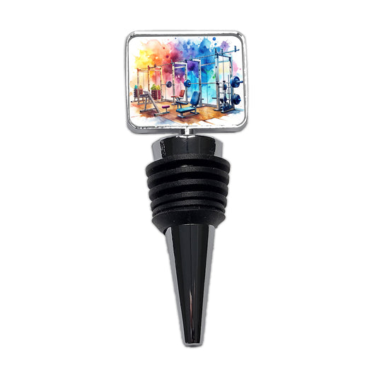 Gym Workout Equipment Watercolor Wine Bottle Stopper