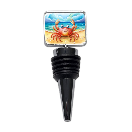 Happy Crab On The Tropical Beach Watercolor Wine Bottle Stopper