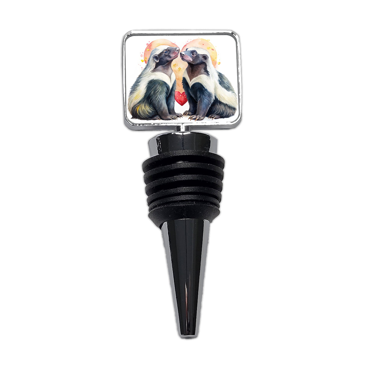Honey Badgers In Love Heart Valentine's Day Wine Bottle Stopper