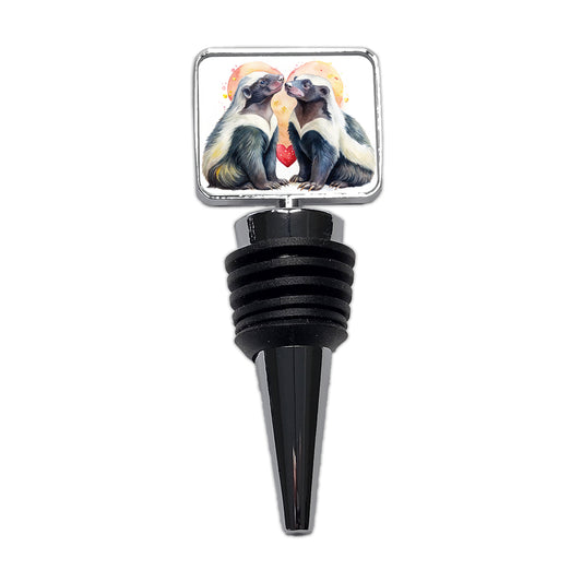 Honey Badgers In Love Heart Valentine's Day Wine Bottle Stopper