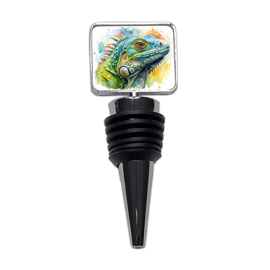 Iguana Lizard Face Profile Reptile Watercolor Wine Bottle Stopper