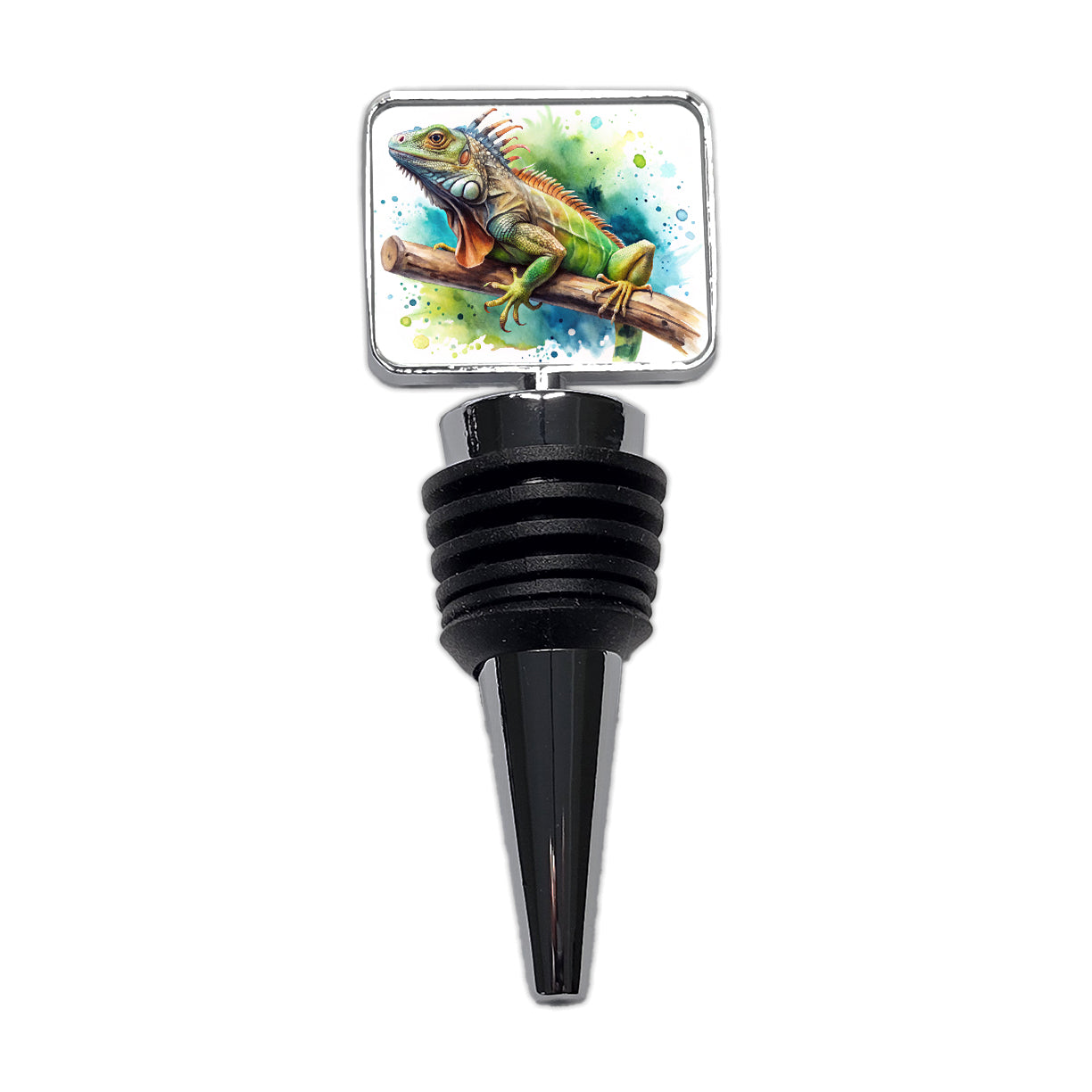 Iguana Lizard On Branch Reptile Watercolor Wine Bottle Stopper