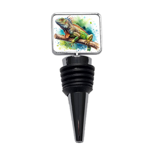 Iguana Lizard On Branch Reptile Watercolor Wine Bottle Stopper