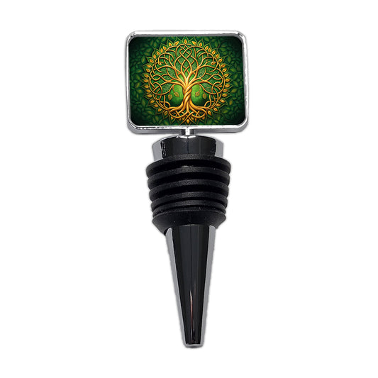 Irish Celtic Knot Tree Of Life Green And Golden Wine Bottle Stopper