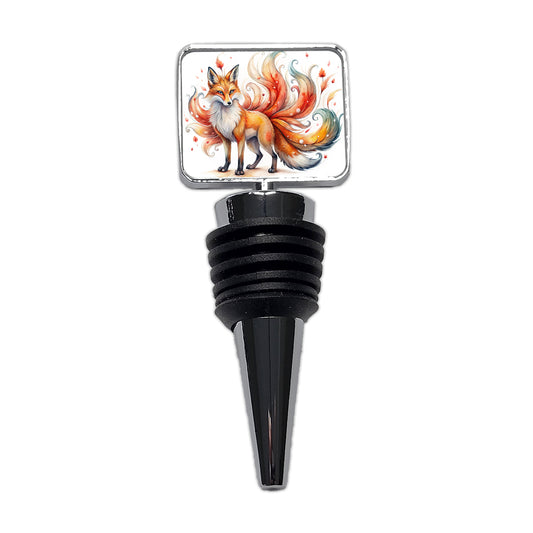 Kitsune Fox With Many Tails Asian Japanese Spirit Folklore Watercolor Wine Bottle Stopper
