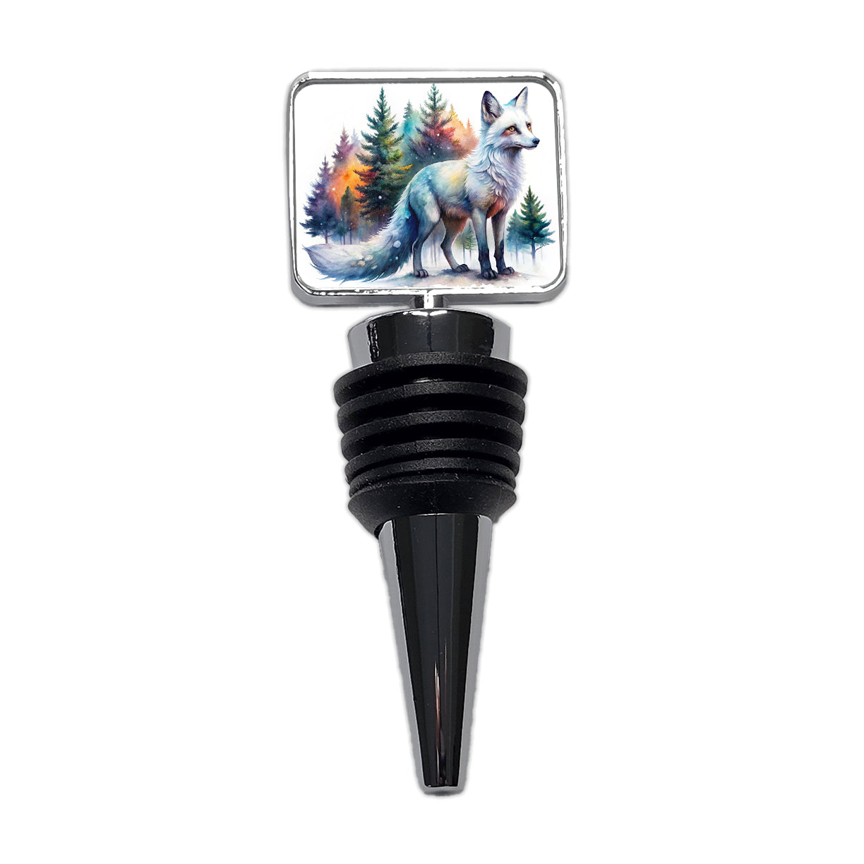 Kitsune White Fox Asian Japanese In Forest Watercolor Wine Bottle Stopper