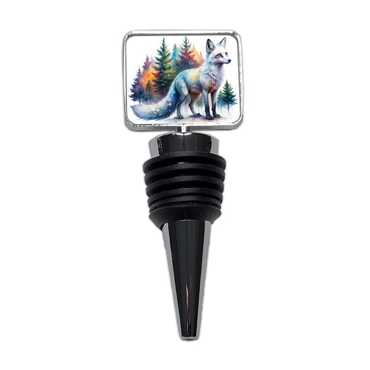 Kitsune White Fox Asian Japanese In Forest Watercolor Wine Bottle Stopper