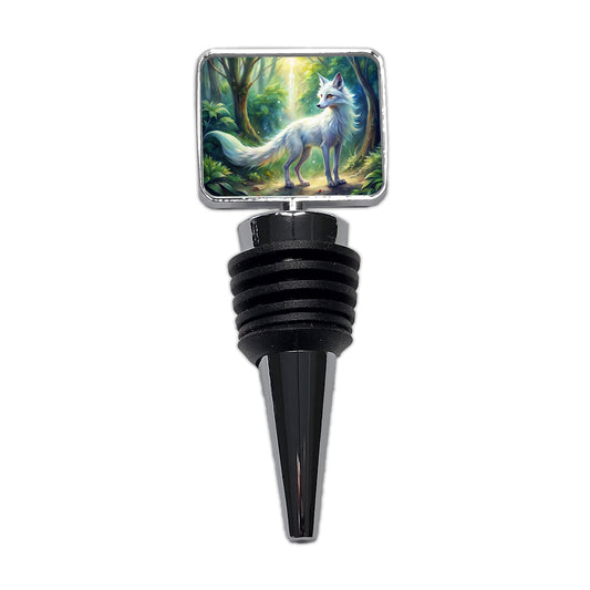 Kitsune White Fox Fantasy Japanese In Forest Watercolor Wine Bottle Stopper